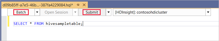 Enviar consulta Hive em lote, Visual Studio.