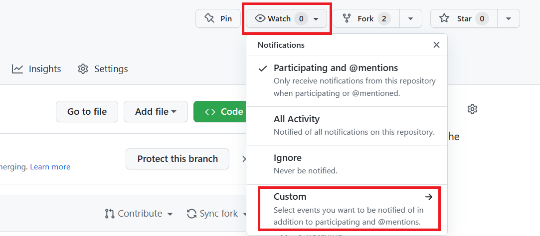 Captura de tela mostrando como se inscrever no repositório GitHub.