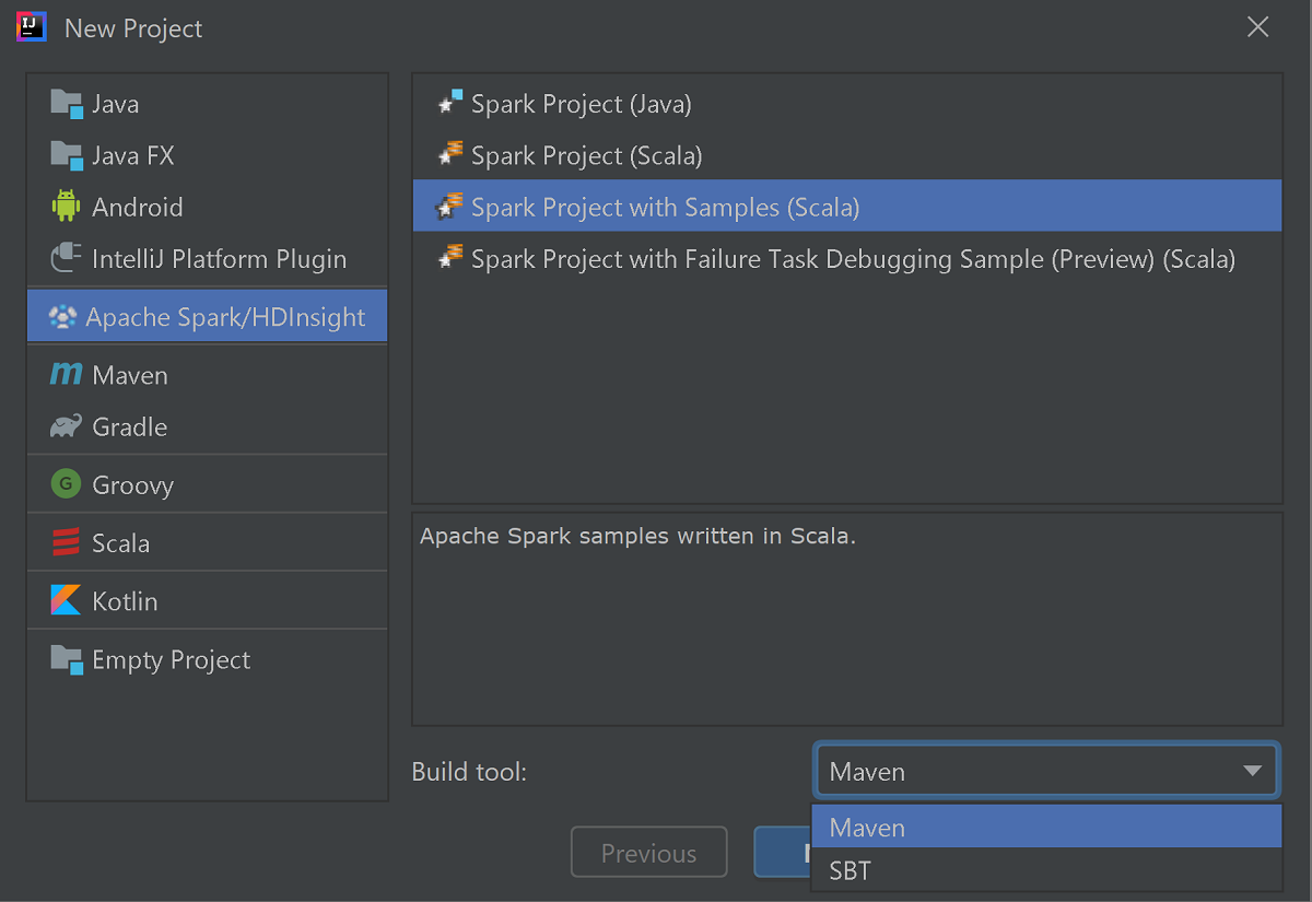 IntelliJ Criar novo projeto Spark.
