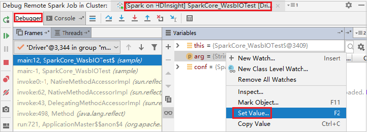 Definição de valor para IntelliJ Debug Remote Spark Job.