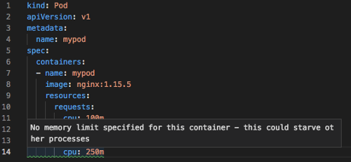 Extensão VS Code para Kubernetes que avisa sobre limites de memória ausentes