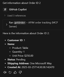 Captura de ecrã dos resultados do chat no Visual Studio Code.