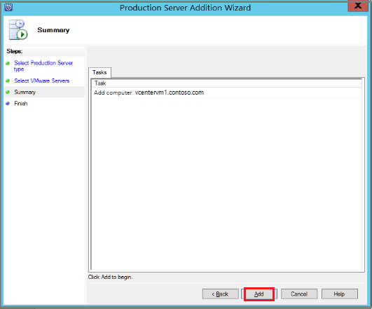 A captura de tela mostra como adicionar o servidor VMware ao Servidor de Backup do Azure.