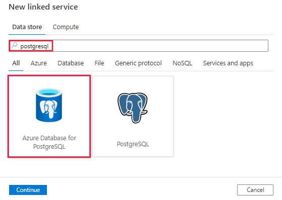 Selecione a base de dados Azure para o conector PostgreSQL.