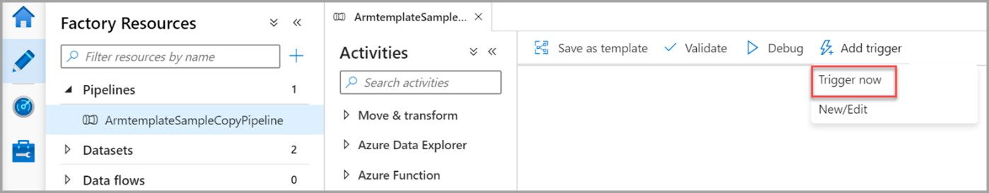 Captura de ecrã do botão para acionar a execução do pipeline de demonstração.