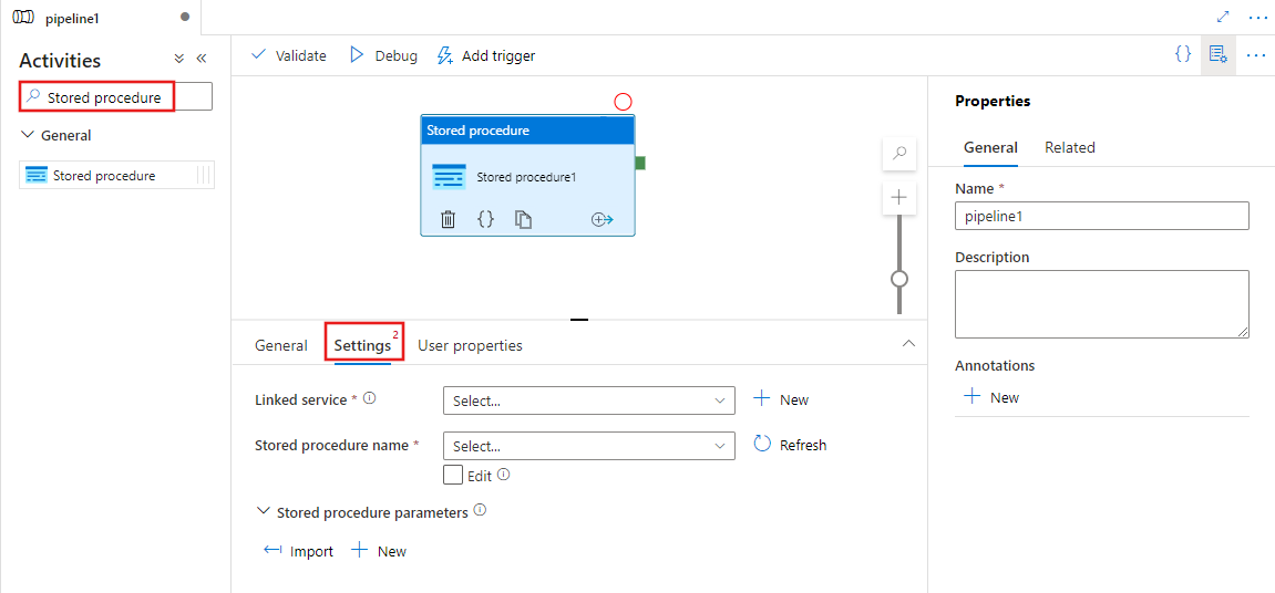 Mostra a interface de utilizador para uma atividade de Procedimento Armazenado.