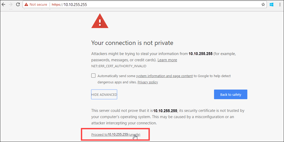 mensagem de erro do certificado de segurança do site