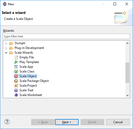 Selecione um assistente Criar um objeto Scala.