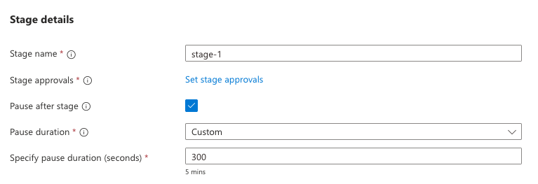 Uma captura de tela do portal do Azure mostrando a criação do estágio de estratégia de atualização do Azure Kubernetes Fleet Manager.