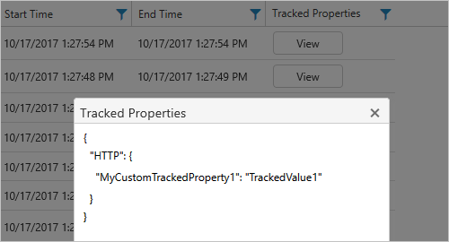 Captura de ecrã mostrando exemplos de propriedades controladas para um fluxo de trabalho de consumo específico.