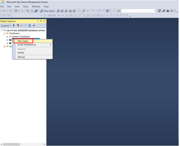 Mostrando a captura de tela da nova consulta SQL.
