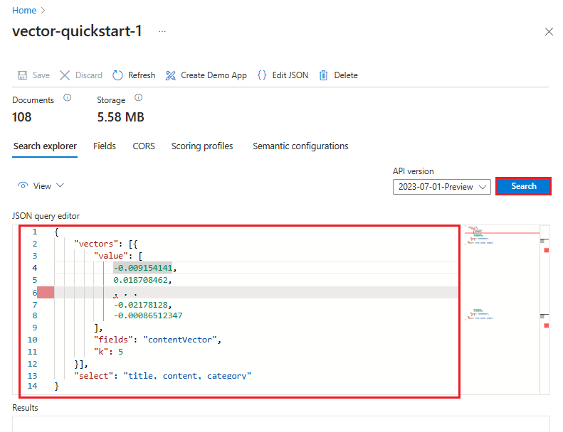 Captura de ecrã da consulta JSON.
