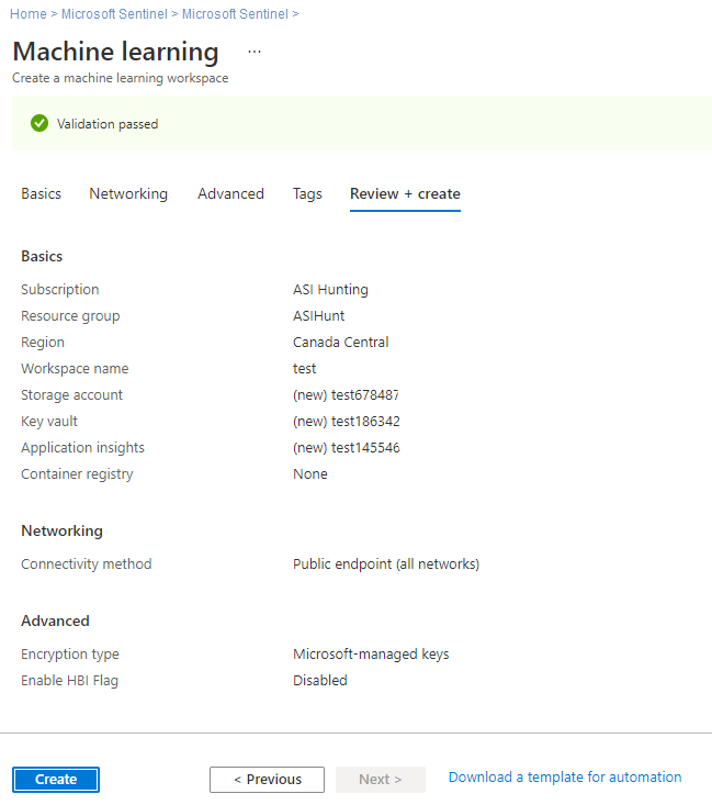 Reveja + crie a área de trabalho do Machine Learning a partir de Microsoft Sentinel.
