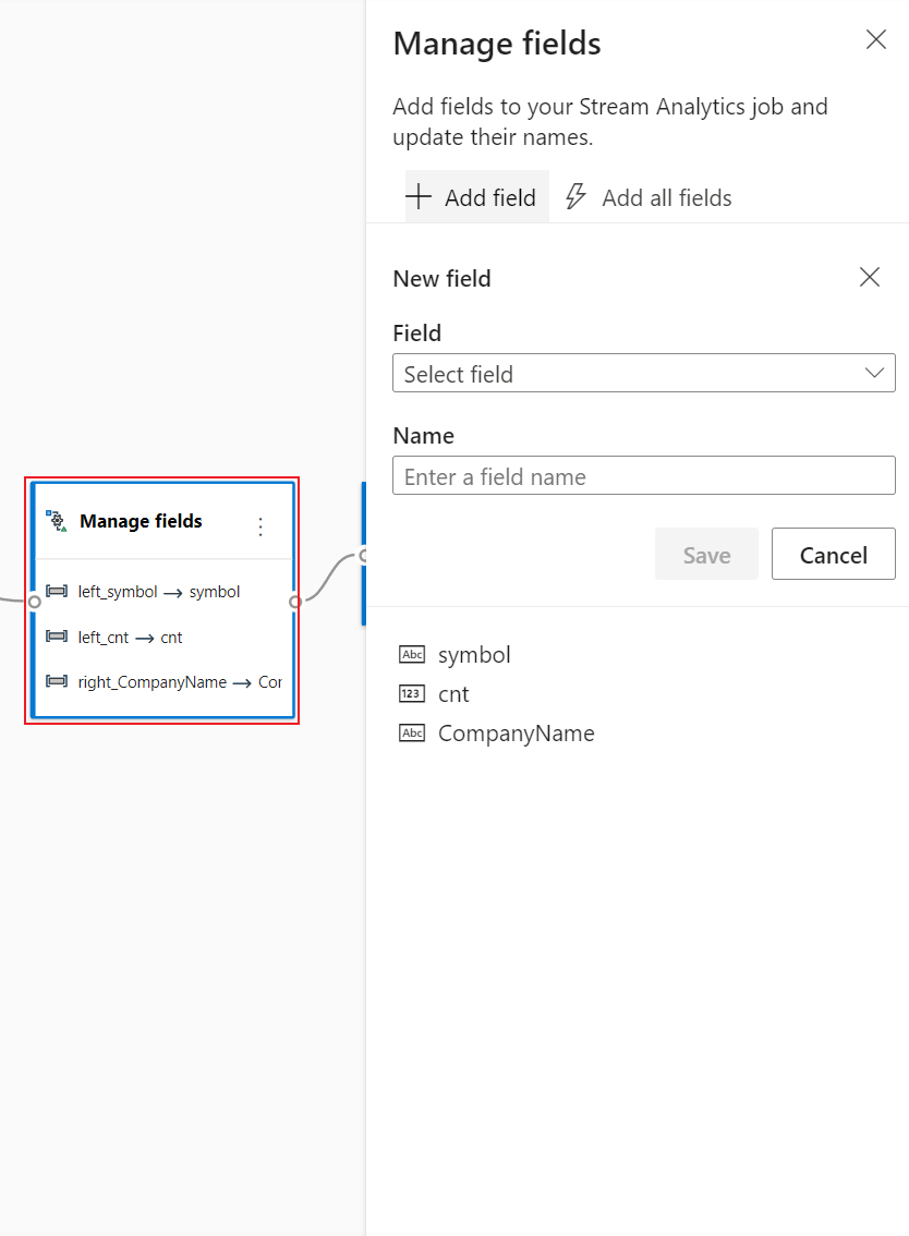 Captura de tela que mostra a configuração do operador de campo de gerenciamento.