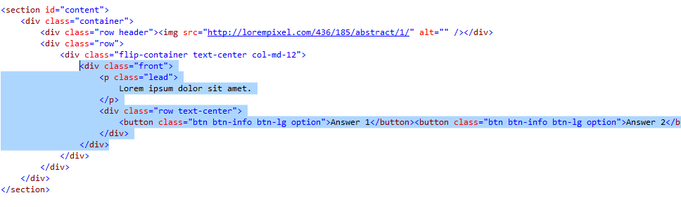 Elemento HTML selecionado no editor HTML do Visual Studio