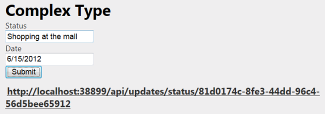 Captura de ecrã do formulário HTML de Tipo Complexo com um erro de host local apresentado em negrito para o utilizador.
