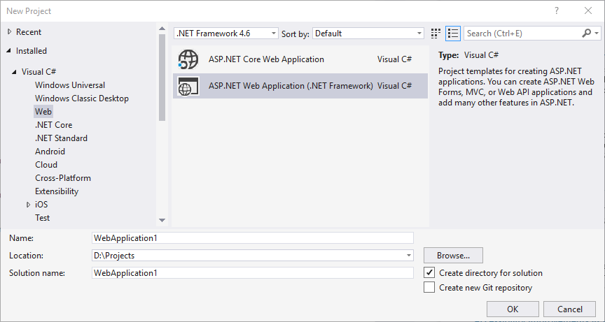 Imagem da caixa de diálogo do novo projeto