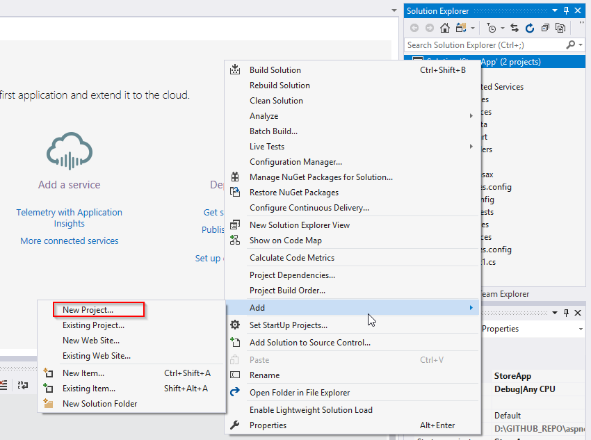 Adicionar novo projeto à solução