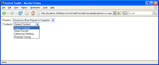 A segunda lista é preenchida de acordo com a seleção da primeira lista