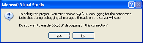 Habilitar depuração de SQL/CLR