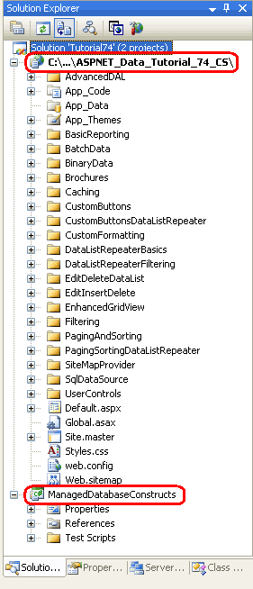 O Solution Explorer inclui agora dois projetos