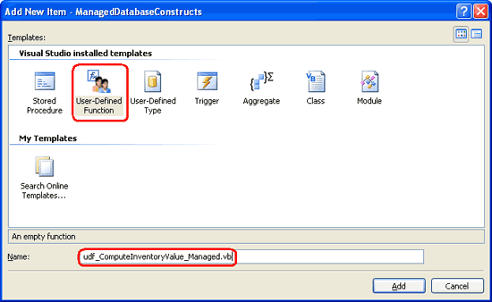 Adicionar um novo UDF gerido ao projeto ManagedDatabaseConstructs