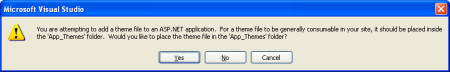 Deixe o Visual Studio criar a pasta App_Theme