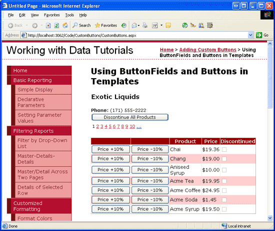 FormView e GridView contêm botões que executam ações personalizadas