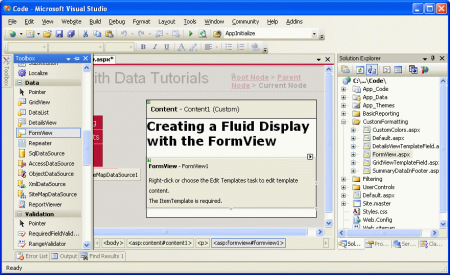 O FormView não pode ser renderizado no Designer até que um ItemTemplate é fornecido