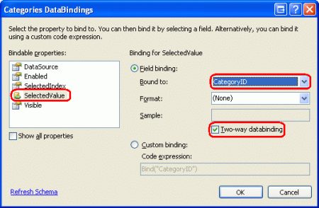 Vincular o CategoryID à propriedade SelectedValue do DropDownList usando Two-Way Databinding