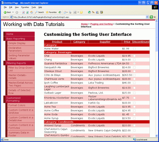Cada grupo de categorias está claramente identificado
