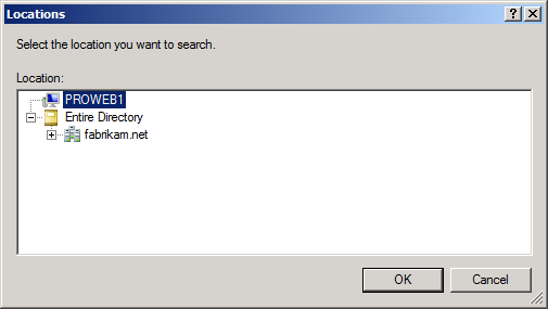 Clique em Localizações. Na caixa de diálogo Localizações, selecione o servidor local e depois clique em OK.