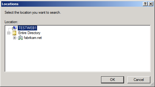 Clique em Localizações. Na caixa de diálogo Localizações, selecione o servidor local e depois clique em OK.