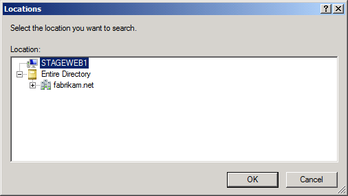 Clique em Localizações. Na caixa de diálogo Localizações, selecione o servidor local e depois clique em OK.
