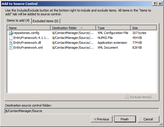 No separador Itens a adicionar, confirma se todos os ficheiros que queres incluir estão listados e depois clica em Terminar.