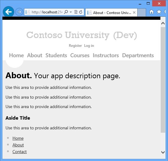 Página 'Sobre' com código modelo