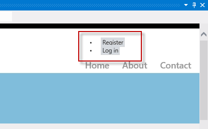 Localização dos links de Registo e Login