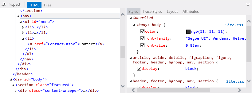 Descoberta de estilos WebForms