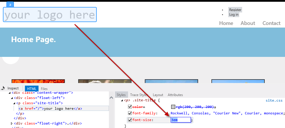 Alterar valores CSS no Inspetor de Páginas2