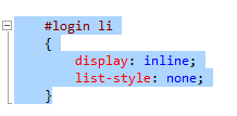 Captura de ecrã de Style.css a adicionar o estilo para que os links de login sejam exibidos horizontalmente.