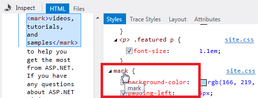seletor de marca na janela de Estilos