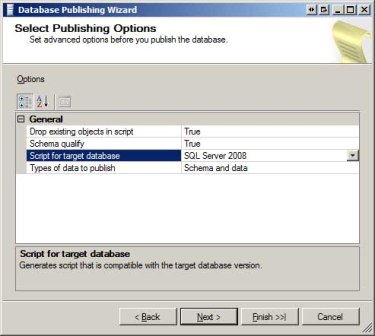 Especifique as opções de publicação