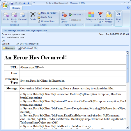 Captura de ecrã que mostra o email enviado ao programador.