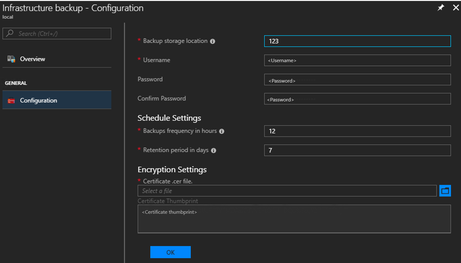 Azure Stack Hub - Configurações do controlador de backup