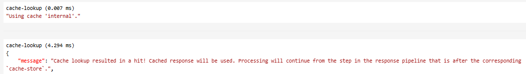 Captura de ecrã da consulta de cache ao testar uma API no portal.