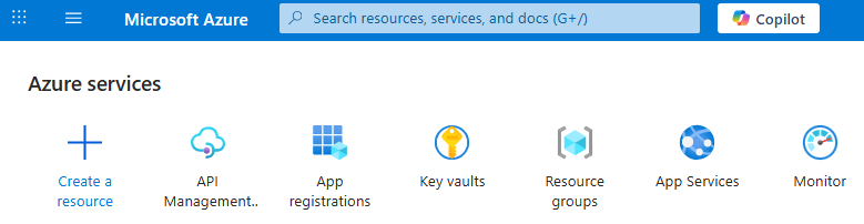 Captura de ecrã a mostrar o portal Azure.