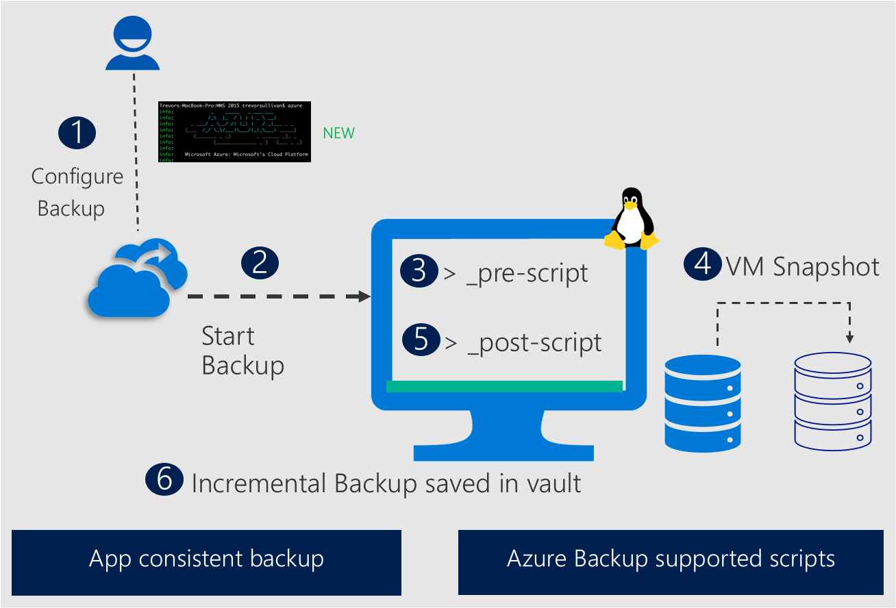 Diagrama que mostra um instantâneo consistente com o aplicativo em Linux realizado pelo Azure Backup.