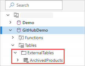 Captura de ecrã que mostra a tabela externa na IU Web do Azure Data Explorer.