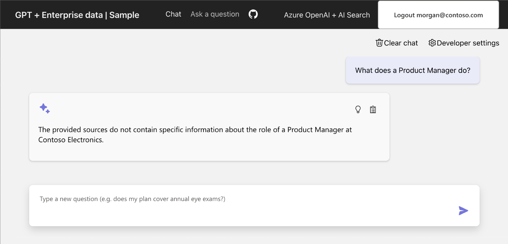 Captura de tela que mostra um aplicativo de bate-papo em um navegador mostrando que a resposta não pode ser retornada.