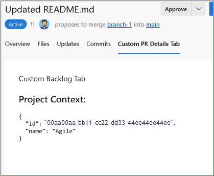 Captura de ecrã de um separador personalizado num pull request Git.